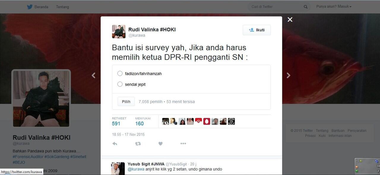 Survei Di Twitter, Fadli Zon Dipandang Netizen Lebih Rendah Dari Sendal Jepit? 