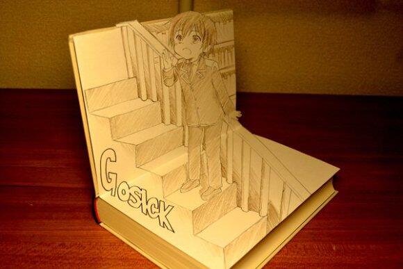 Lukisan karakter manga Gosick berbentuk 3D hanya dengan pensil, kertas dan buku