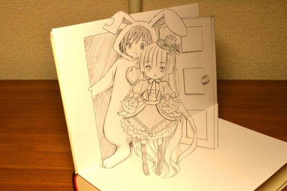 Lukisan karakter manga Gosick berbentuk 3D hanya dengan pensil, kertas dan buku
