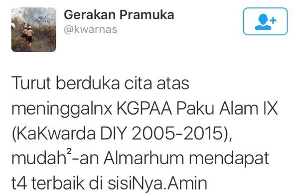 Wakil Gubernur DIY KGPAA Paku Alam IX meninggal 21 Novemer 2015