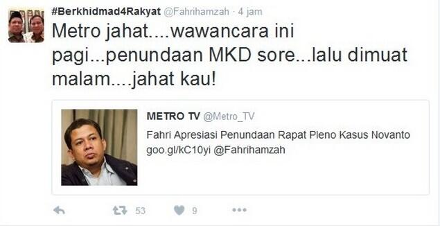 Fahri Hamzah: MetroTV Jahat!