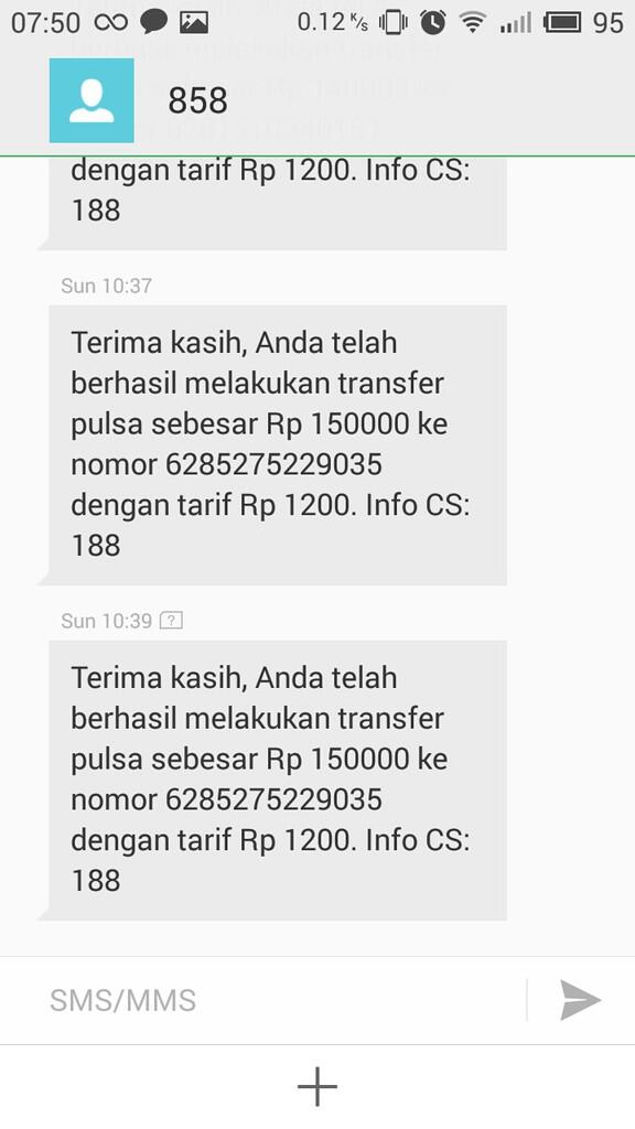 Penipuan Pulsa Transfer oleh 0852-7522-9035 diisi ke nomor 6281328938838