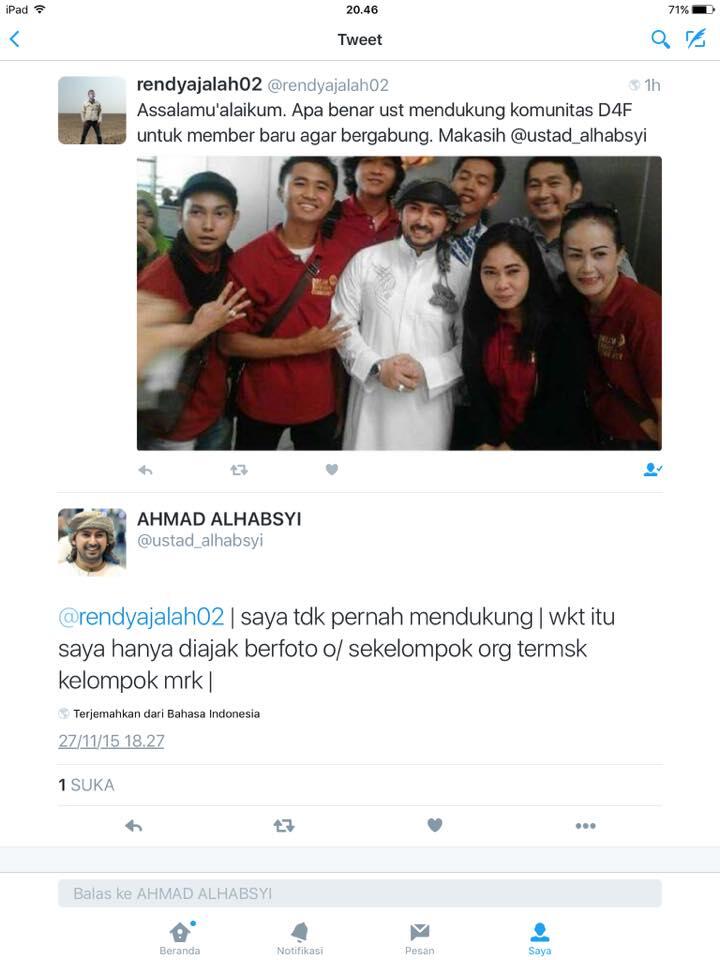 Ust.Ahmad Al-Habsyi: Ane tak Tau Menau soal D4F, ane hanya diajak Foto bersama