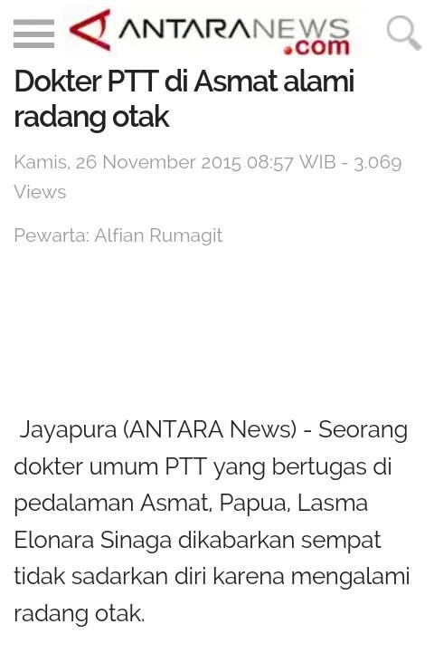 Memilukan... Dokter PTT yang Mengabdi di Pedalaman Asmat 3 Hari Tak Sadarkan Diri