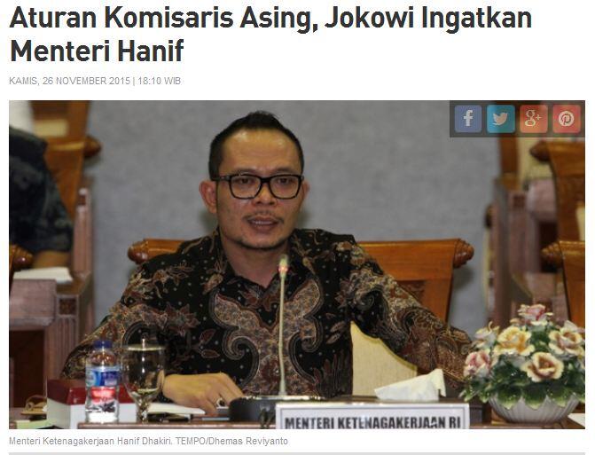 (Kena Kibul Lagi ?) Aturan Komisaris Asing, Jokowi Ingatkan Menteri Hanif