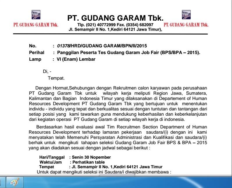 Contoh Surat Lamaran Kerja Untuk Pt Gudang Garam ...