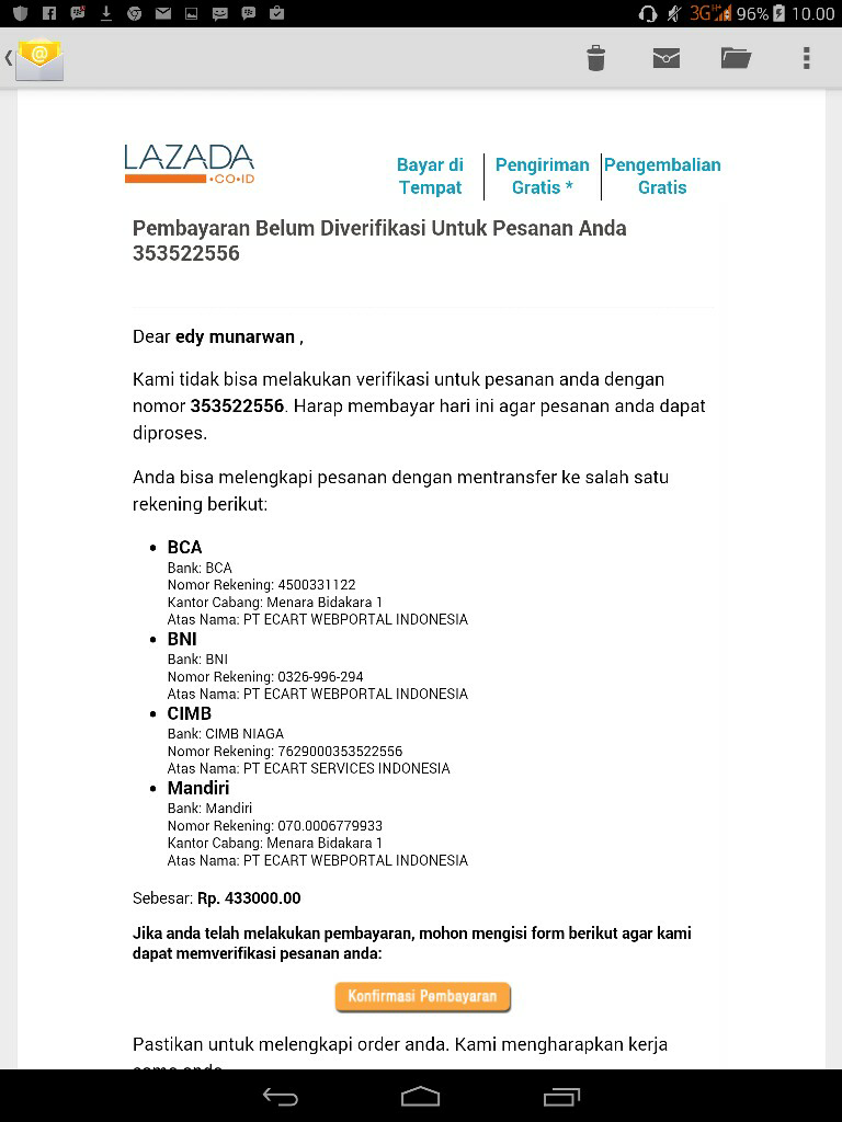 Transaksi di Lazada yang memusingkan kepala