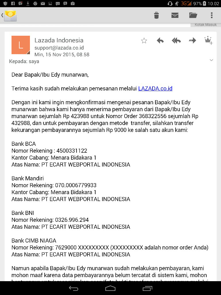 Transaksi di Lazada yang memusingkan kepala