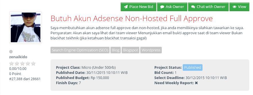 [LOWONGAN] Butuh Akun Adsense Non-Hosted Full Approve