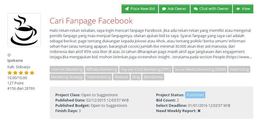 &#91;FREELANCE&#93; Cari Fanpage Facebook