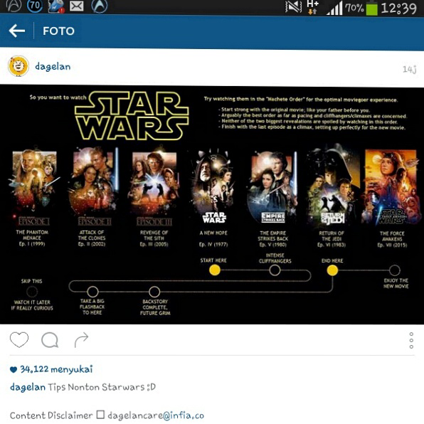 Ini Gan urutanNonton Star wars biar puas !