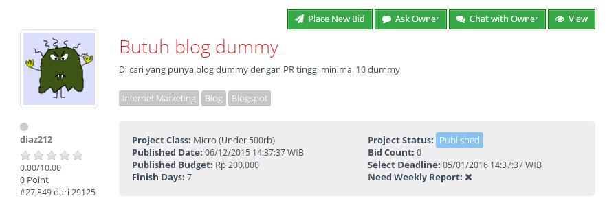 &#91;LOWONGAN&#93; Butuh blog dummy