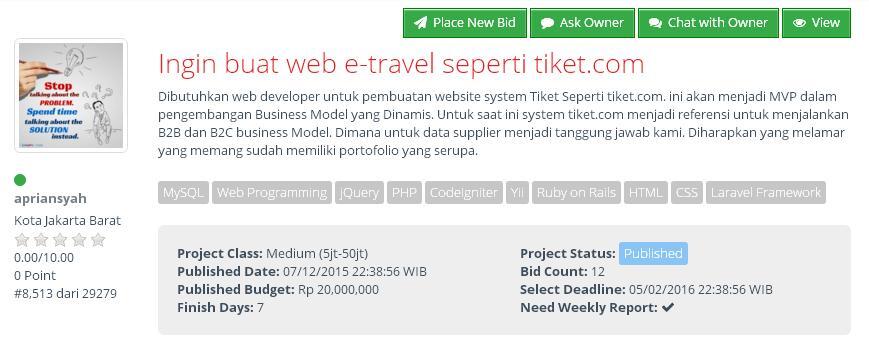&#91;FREELANCER&#93; Ingin buat web e-travel seperti tiket.com (budget Rp 20jt)