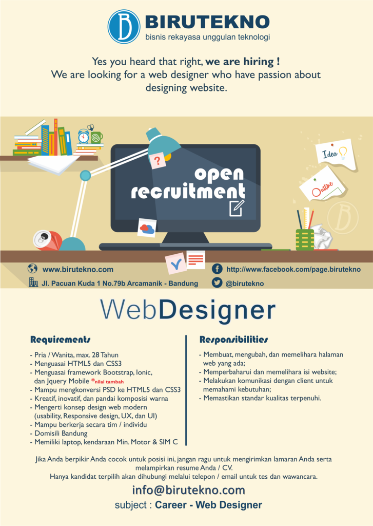 Lowongan Kerja - Web Designer/IT Support/Sales  KASKUS