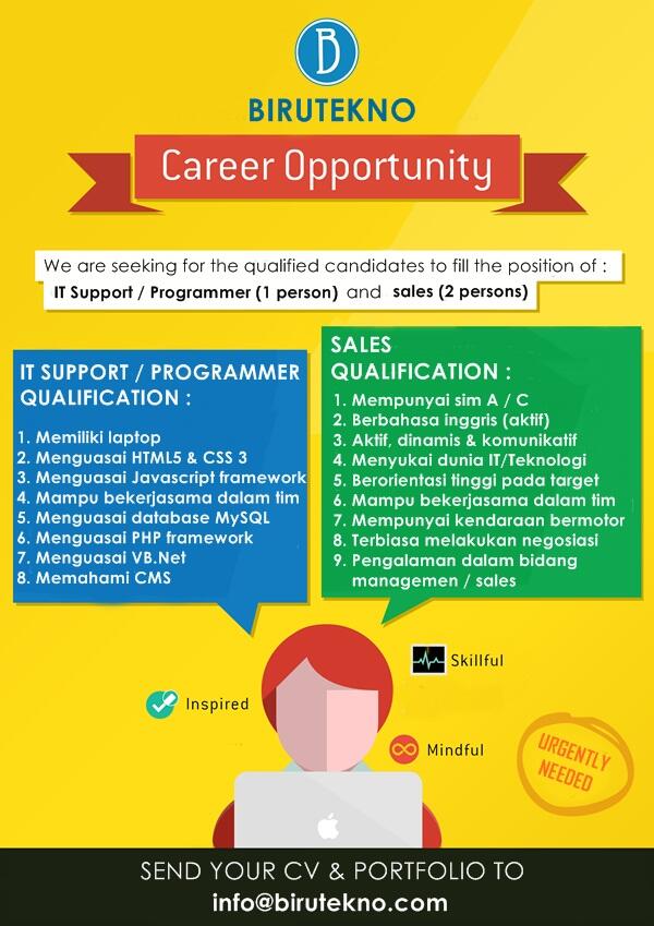 Lowongan Kerja - Web Designer/IT Support/Sales &#91;Birutekno Inc&#93;