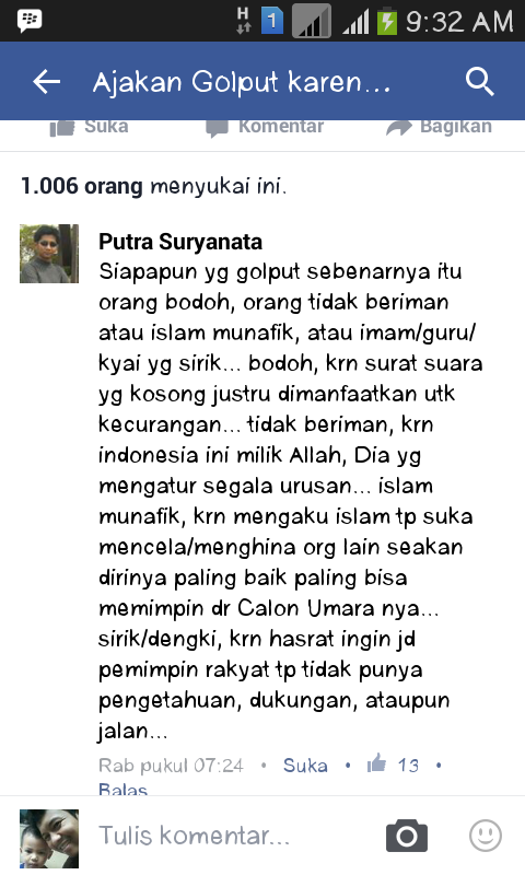 Siapapun yg golput sebenarnya itu orang bodoh