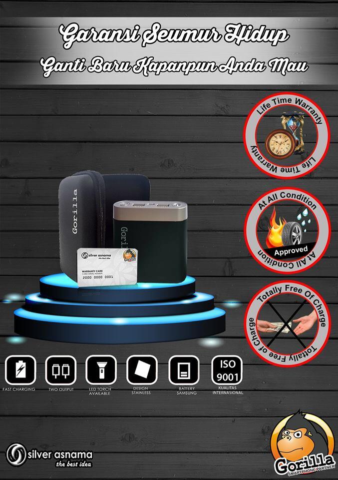 GORILLA BANK 10400 MAH POWERBANK GARANSI SEKALI SEUMUR HIDUP (LIFETIME WARRANTY)