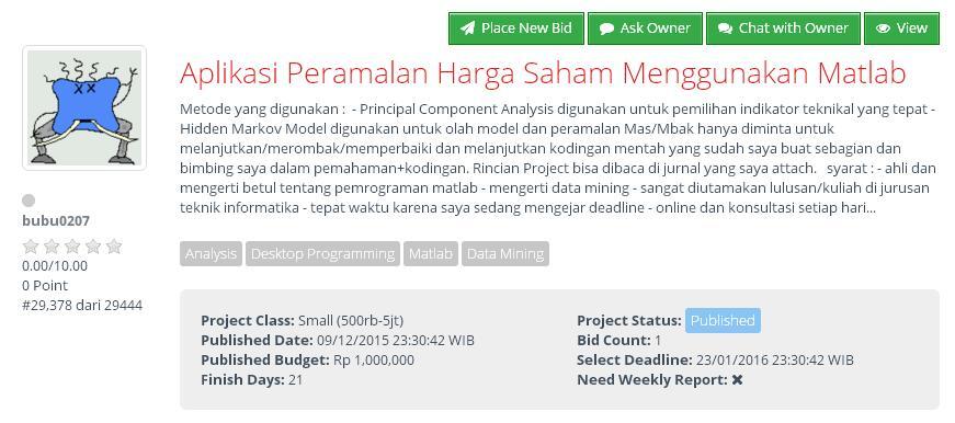 &#91;LOWONGAN FREELANCE&#93; Aplikasi Peramalan Harga Saham Menggunakan Matlab