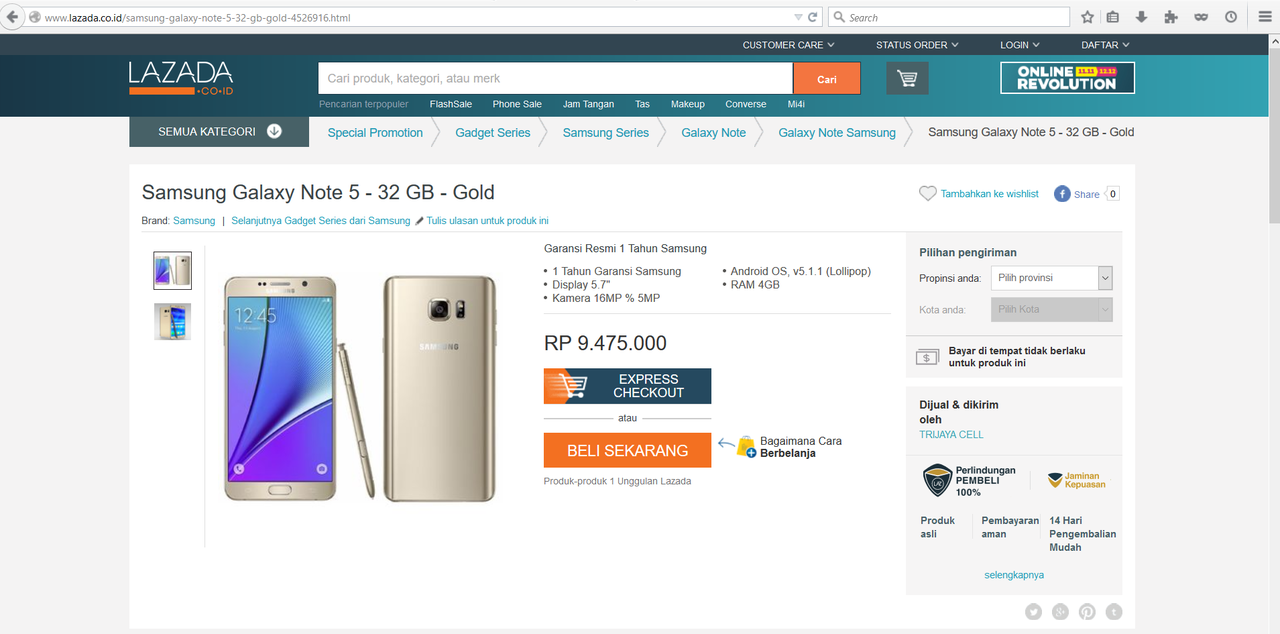 Galaxy Note 5: Lapak termurah dari gadget ini gan