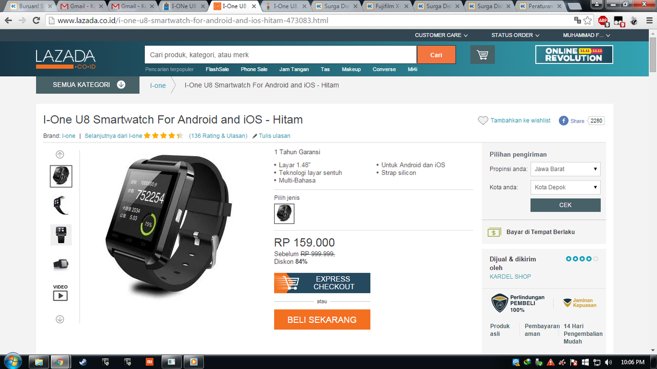 I-One U8 Smartwatch - Sekarang Ga Pake Mahal Gan, Cek Price Here !!