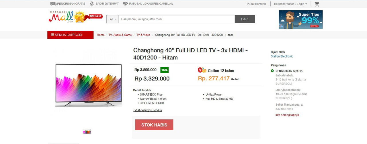 Changhong LED TV 40&quot; FULL HD dengan harga terbaik