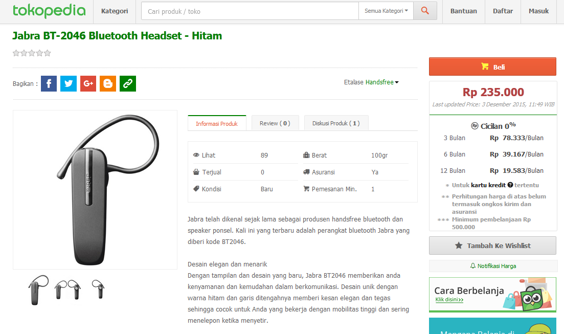 Jabra BT2046 Bluetooth Headset : Musik Ok, Panggilan Ok, Harga juga Ok !