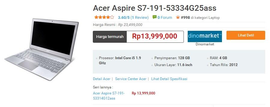 Acer Aspire S7-191, Laptop Super Keren Dengan Harga yang Minim