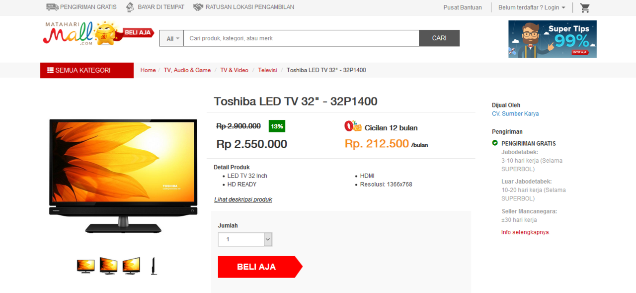 Toshiba 32&quot; LED TV: Masihkah ada penawaran harga terbaik??