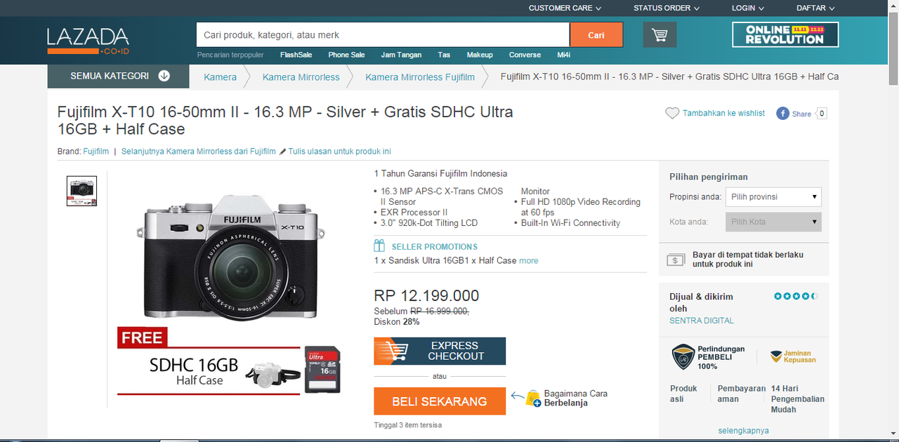 Fujifilm XT-10 kit 16-50 : Temukan penawaran terbaik dari 3 toko online di sini