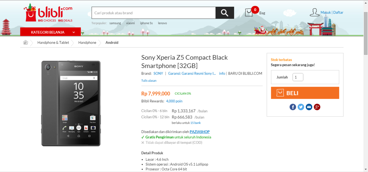 Sony Xperia Z5 Compact: Smartphone keren dengan penawaran terbaik
