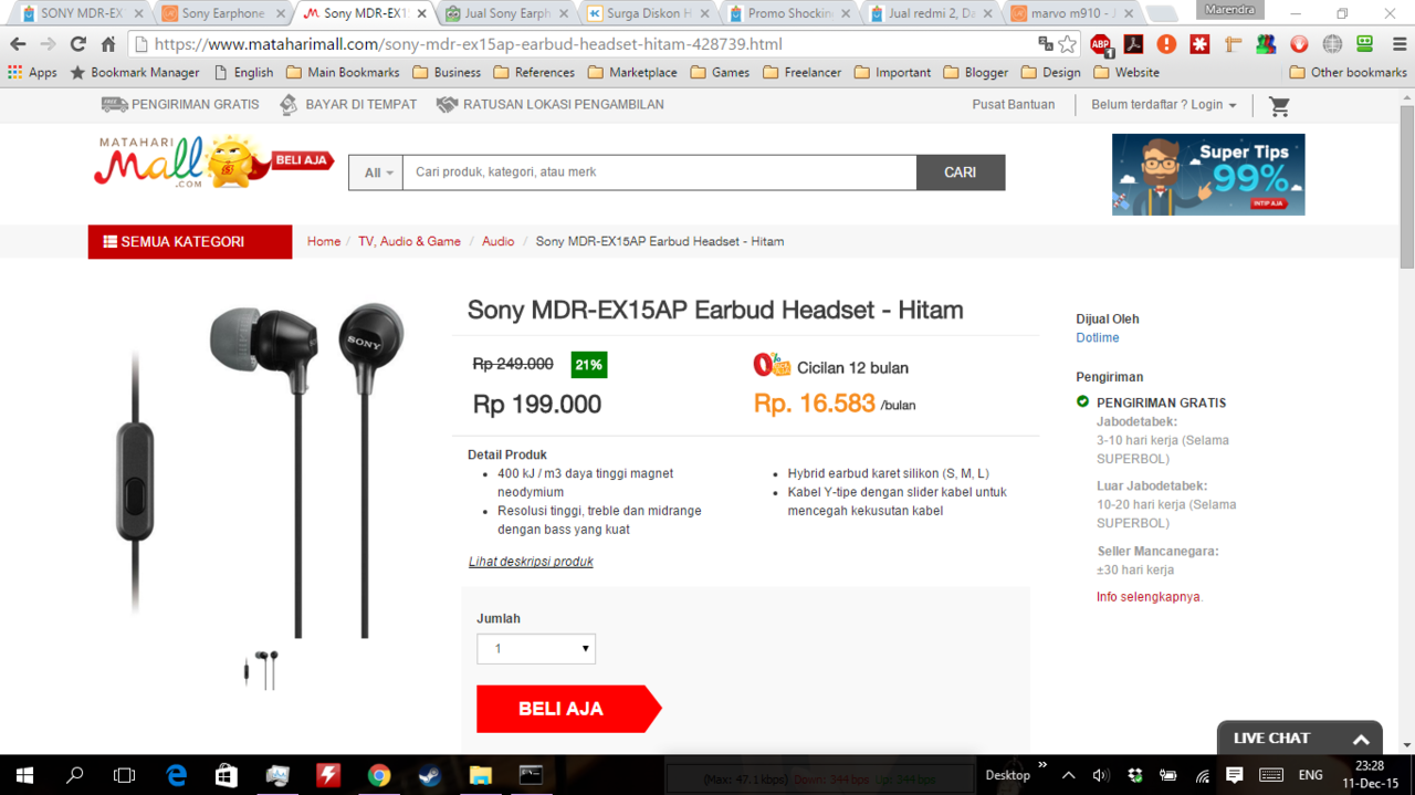Sony MDR MDR-EX15AP: Earphone Murah Harga Kere Kualitas HORE! Bandingin sini GAN!