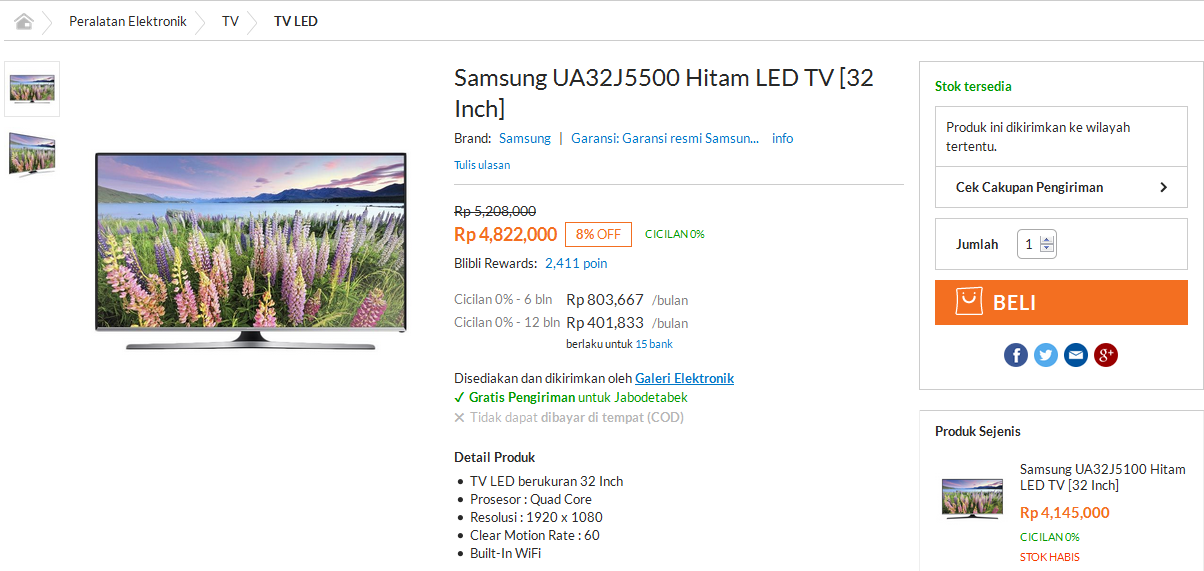 Samsung 32&quot; Smart TV - UA32J5500 : Harga Segini Udah Paling Murah Belum, Gan?