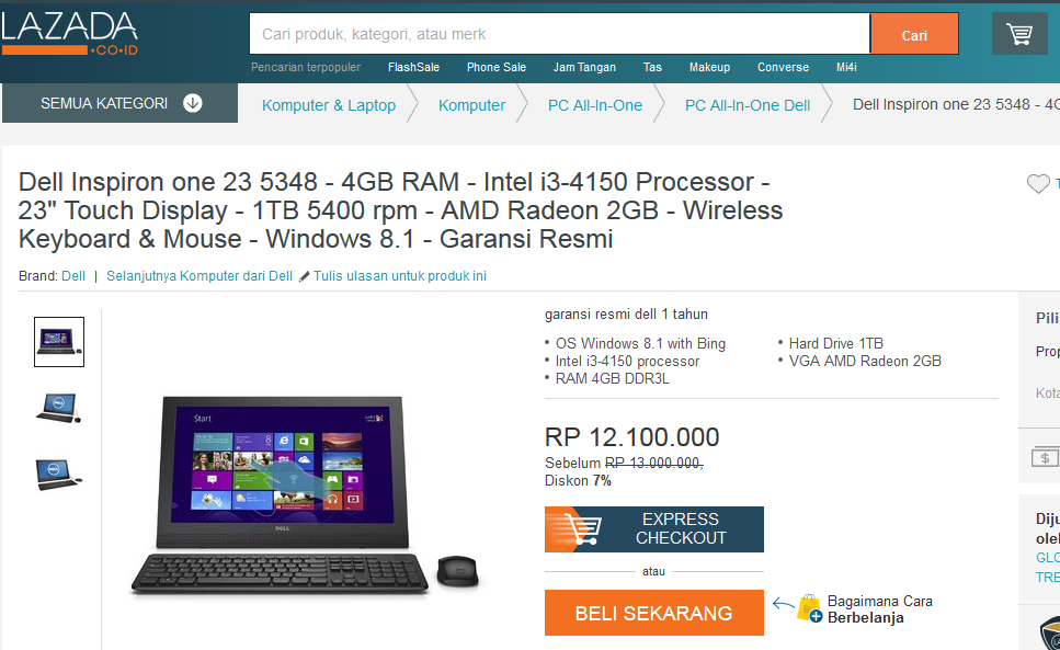 Dell Inspiron one 23 5348 : 3 penawaran murah disini gan !