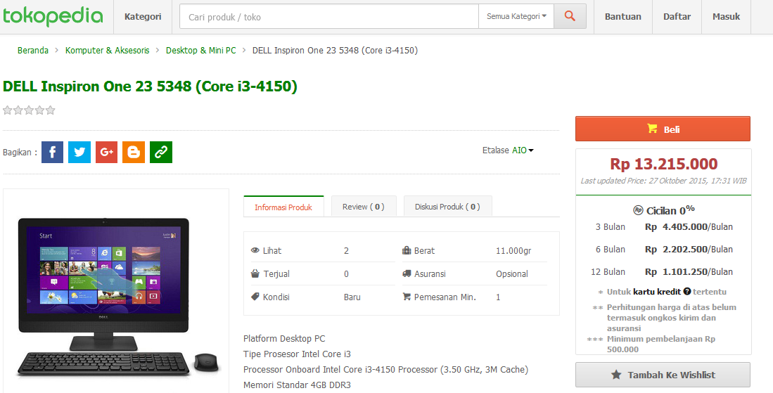 Dell Inspiron one 23 5348 : 3 penawaran murah disini gan !