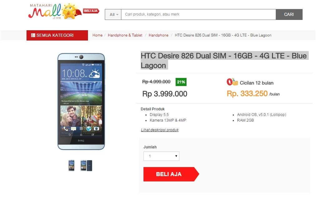 HTC Desire 826 Blue Lagoon :bandingkan harga yang terjangkau disini