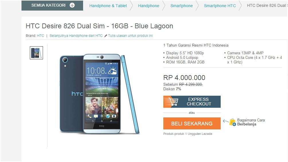 HTC Desire 826 Blue Lagoon :bandingkan harga yang terjangkau disini