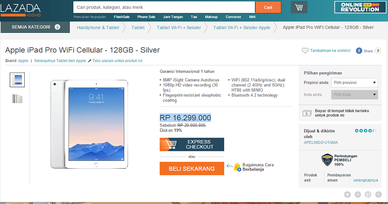 Apple iPad Pro WiFi Cellular - Silver : bandingin harga paling murah disini