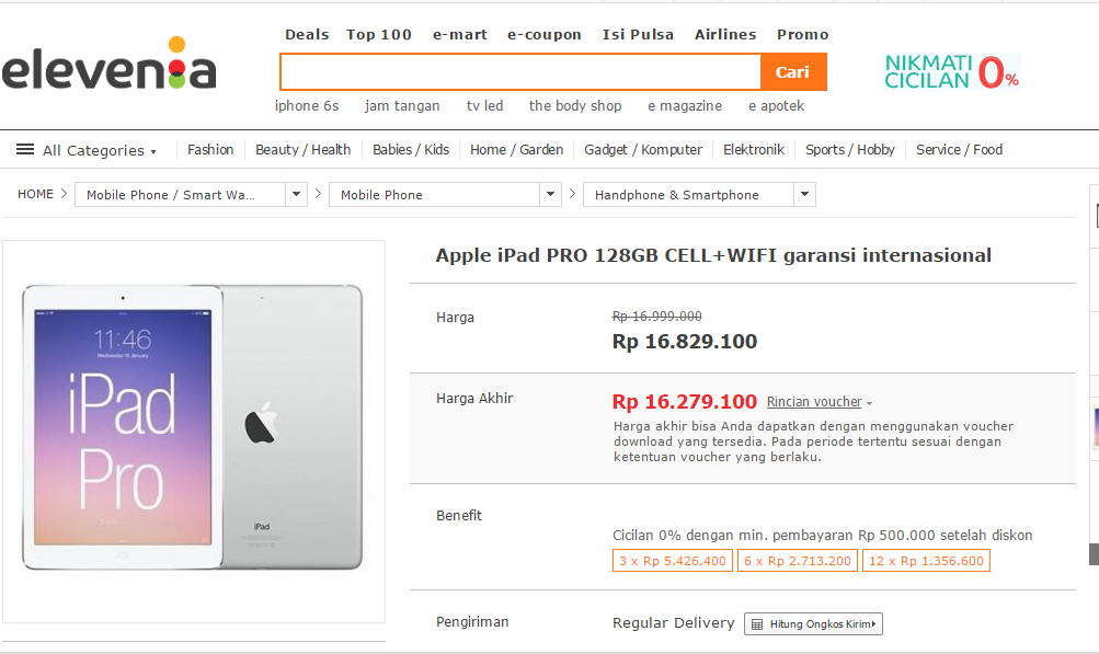 Apple iPad Pro WiFi Cellular - Silver : bandingin harga paling murah disini