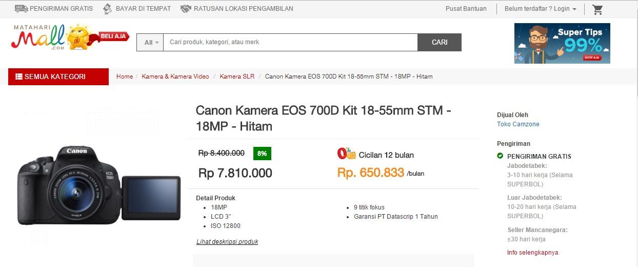 Canon EOS 700D : Penawaran Paling Murah dari 4 Toko Online 