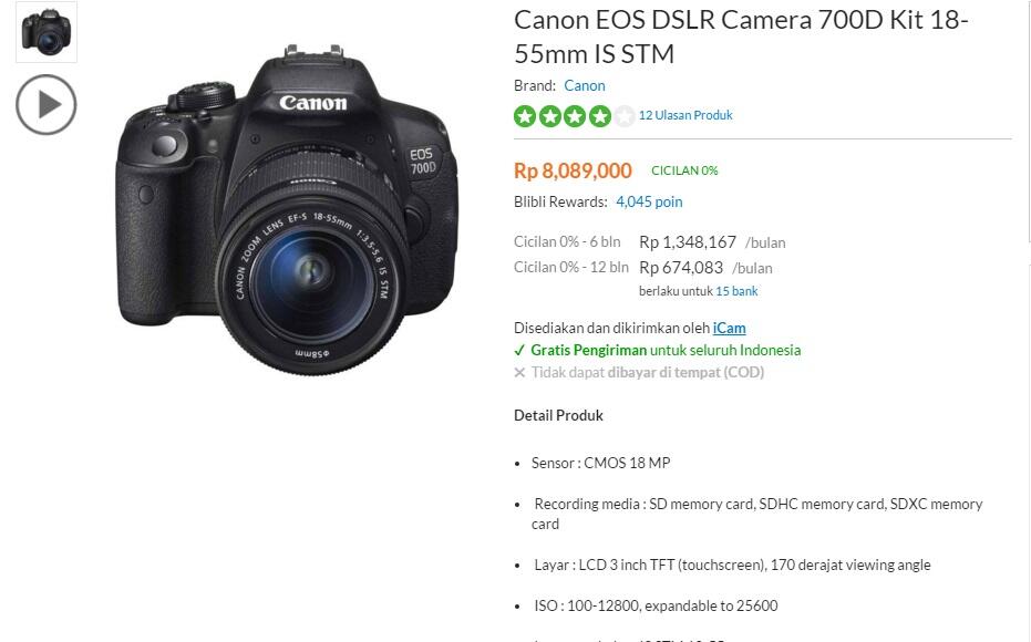 Canon EOS 700D : Penawaran Paling Murah dari 4 Toko Online 