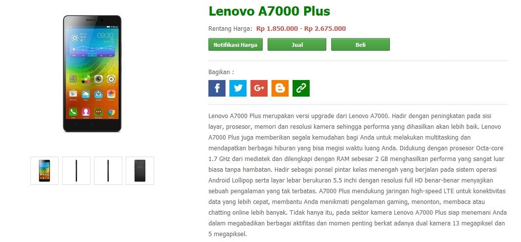 Lenovo A7000 Plus Smartphone Gahar, Harga Menggelegar  KASKUS
