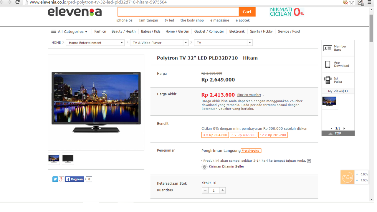 Polytron LED TV 32 inch PLD 32D700 :cek harga akhir tahun dari 3 toko online ini gan