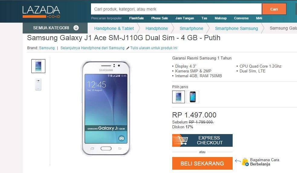 Samsung J1 Ace: Temukan penawaran terbaik dari Toko Online disini gan!