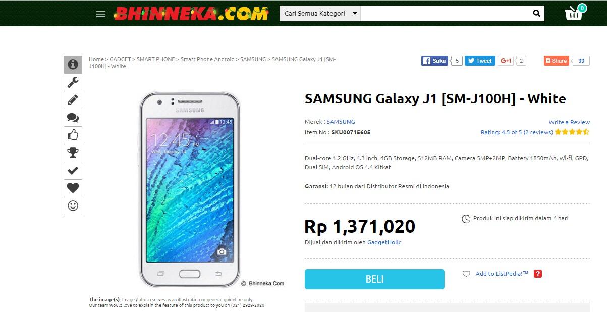 Samsung J1 Ace: Temukan penawaran terbaik dari Toko Online disini gan!