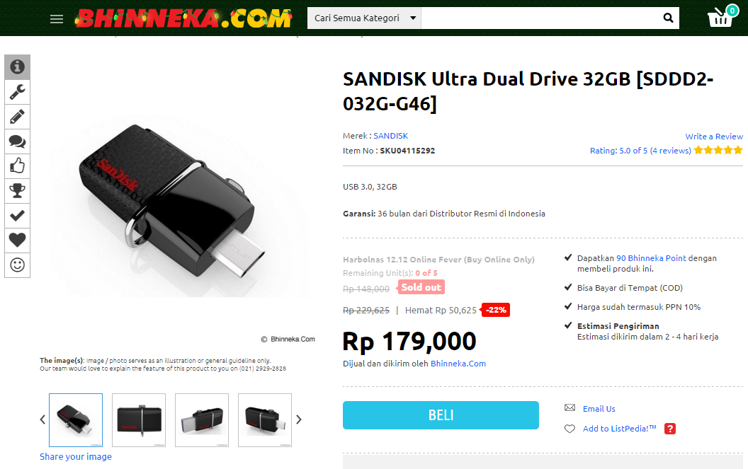 SanDisk USB 3.0 Ultra Dual USB Drive OTG: Penawaran Termurah nih Gan...