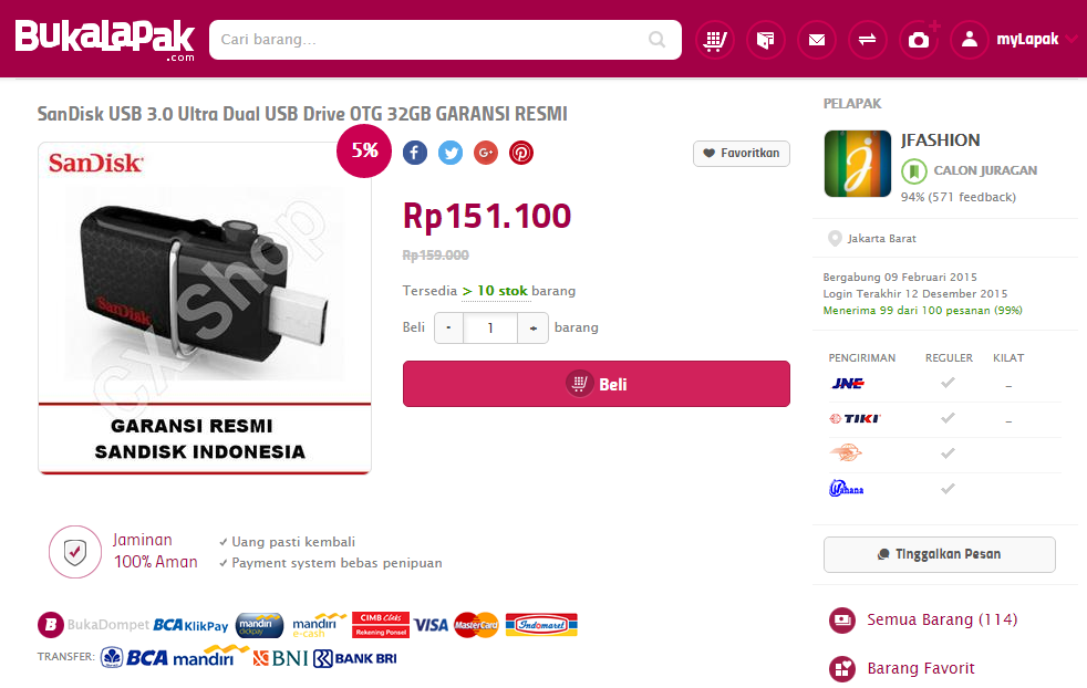 SanDisk USB 3.0 Ultra Dual USB Drive OTG: Penawaran Termurah nih Gan...