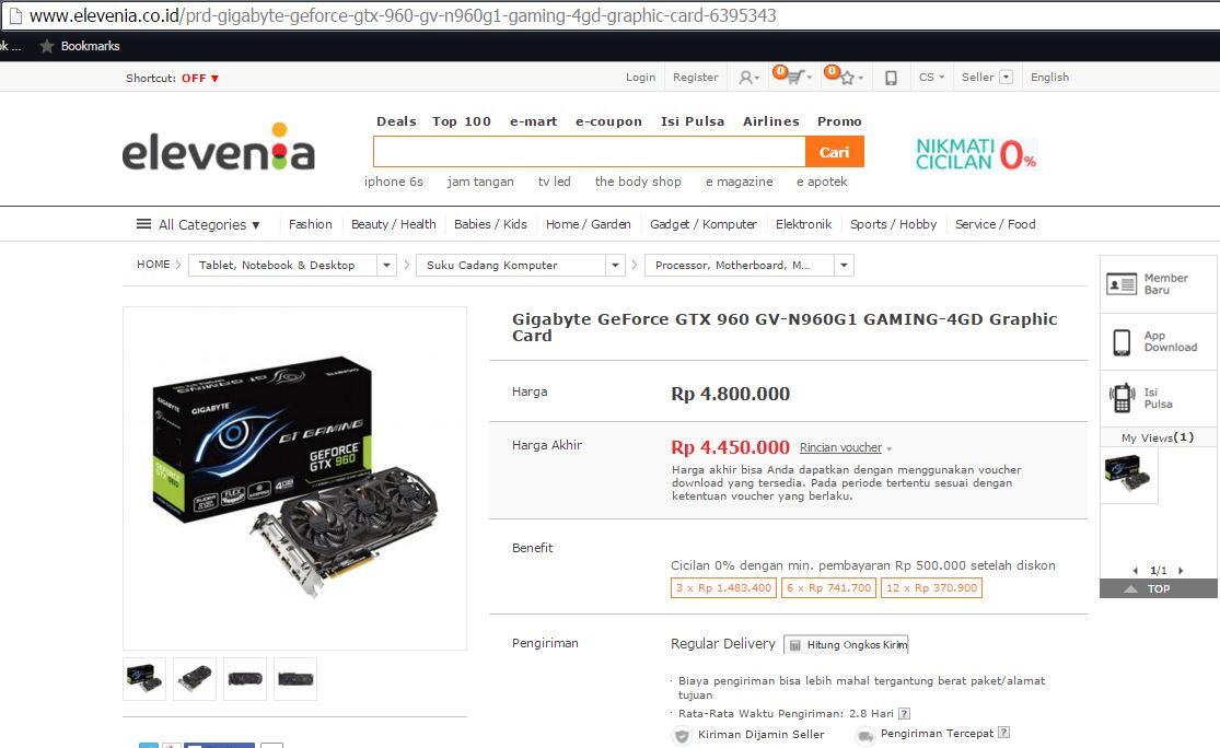 GIGABYTE NVidia GeForce GTX 960 &#91;GV-N960G1 GAMING-4GD : Lapak Paling Murah 