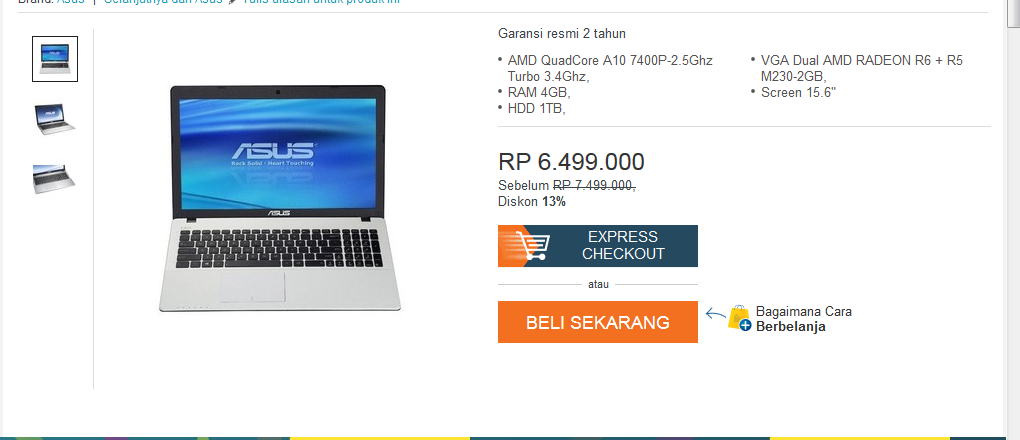 ASUS X550ZE-XX033D Laptop Gaming Murah, 3 Perbandingan toko online di Indonesia