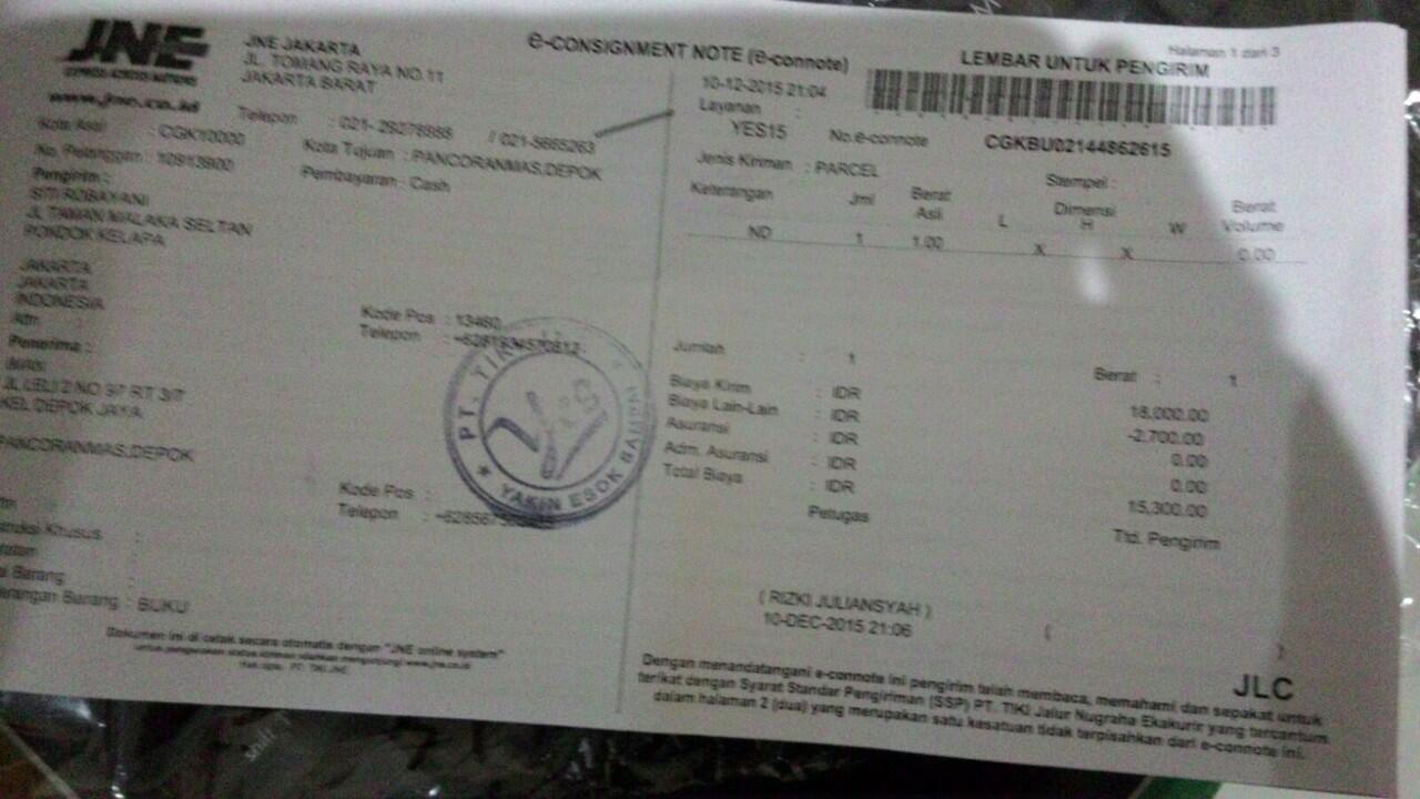 KEBOHONGAN JNE DEPOK..!! Semoga tobat deh...