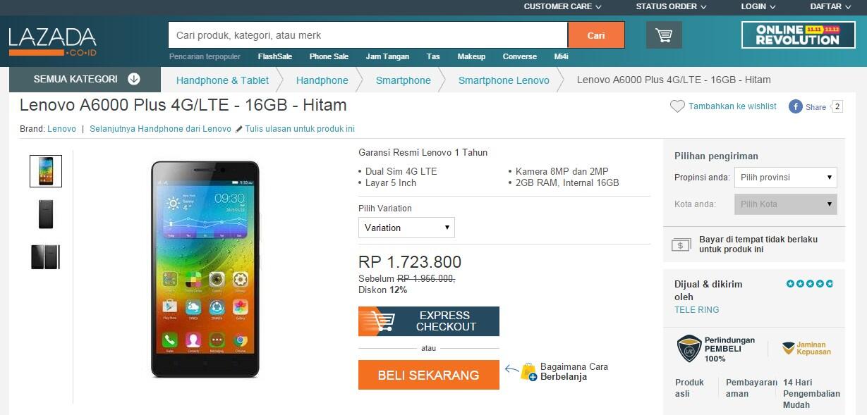 Lenovo A6000 Plus, HP 4G Murah Temukan penawaran terbaik 
